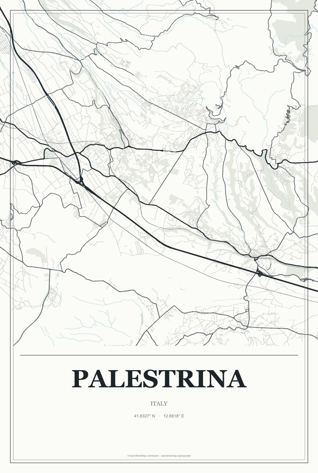 Palestrina, Italy City Map Aluminum Sign in Gallery Air style