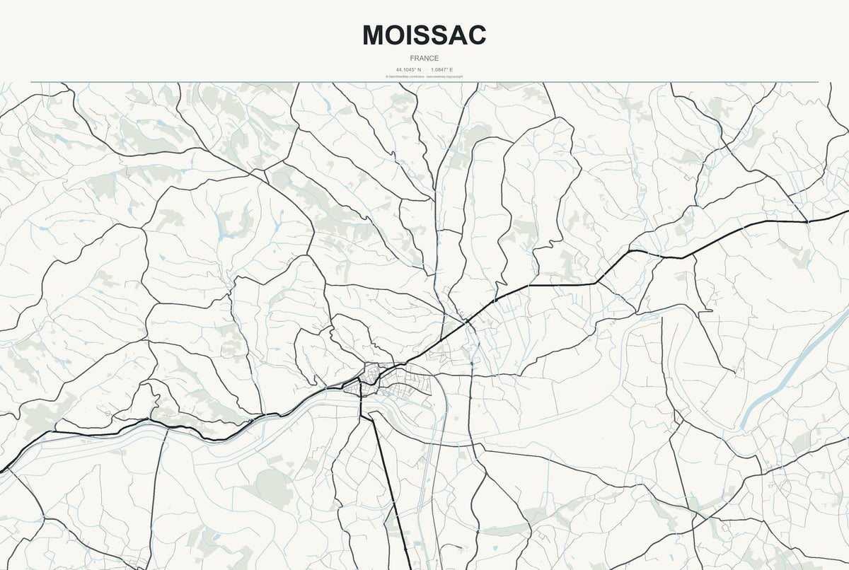 Moissac, France City Map Aluminum Sign in Headline Atlas style