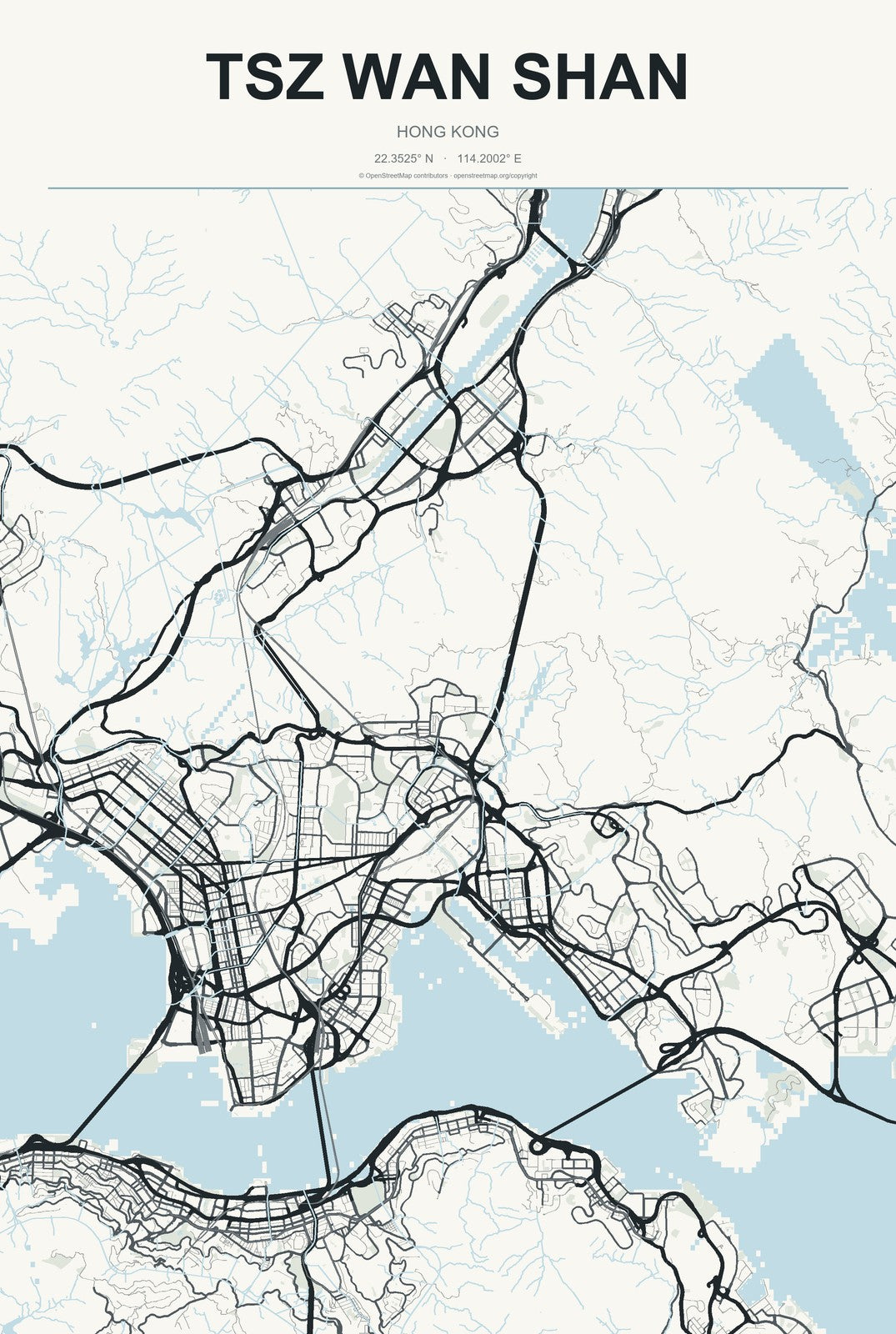 Tsz Wan Shan, Hong Kong City Map Aluminum Sign in Headline Atlas style