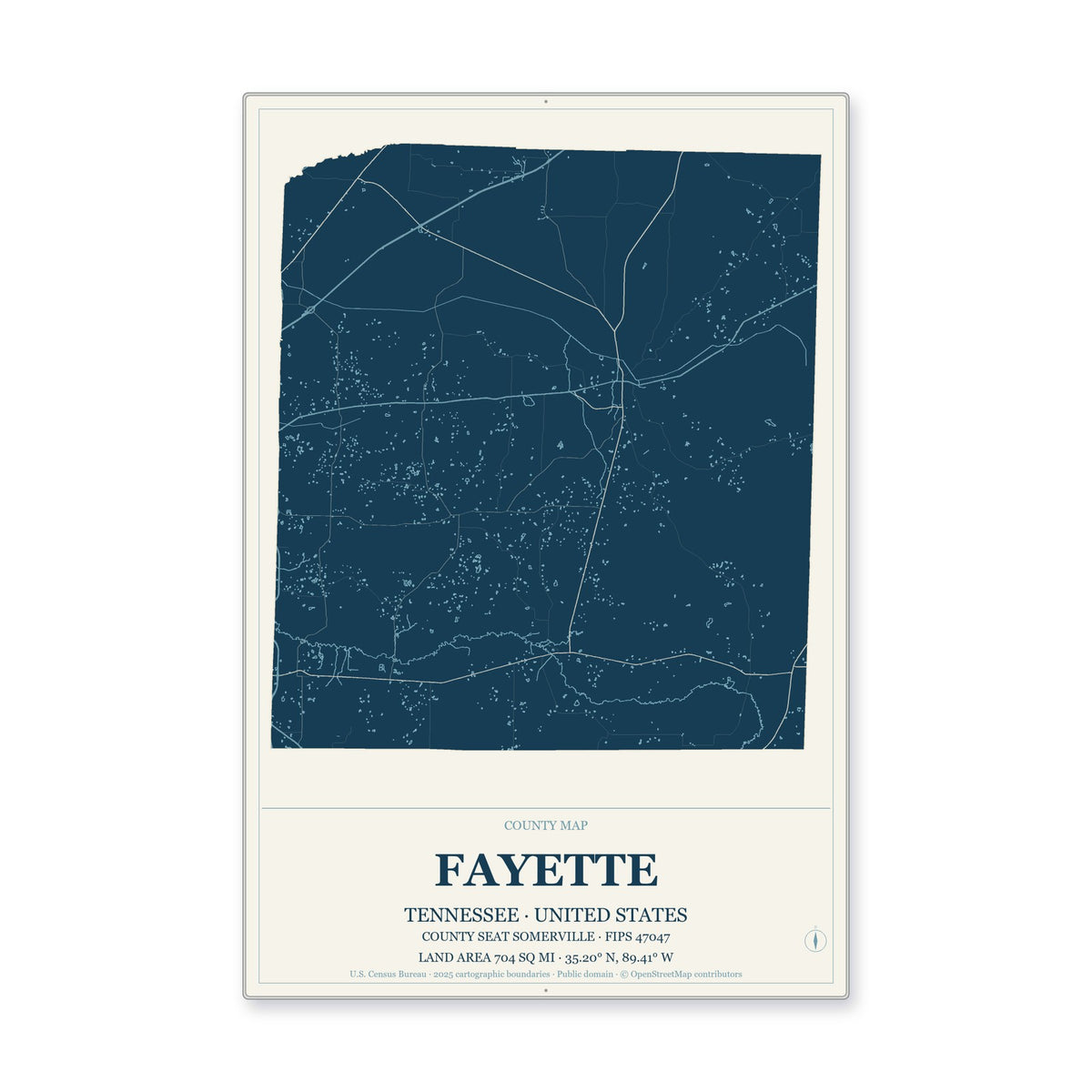 Fayette County, Tennessee Map Aluminum Sign in Coastal Cutout style