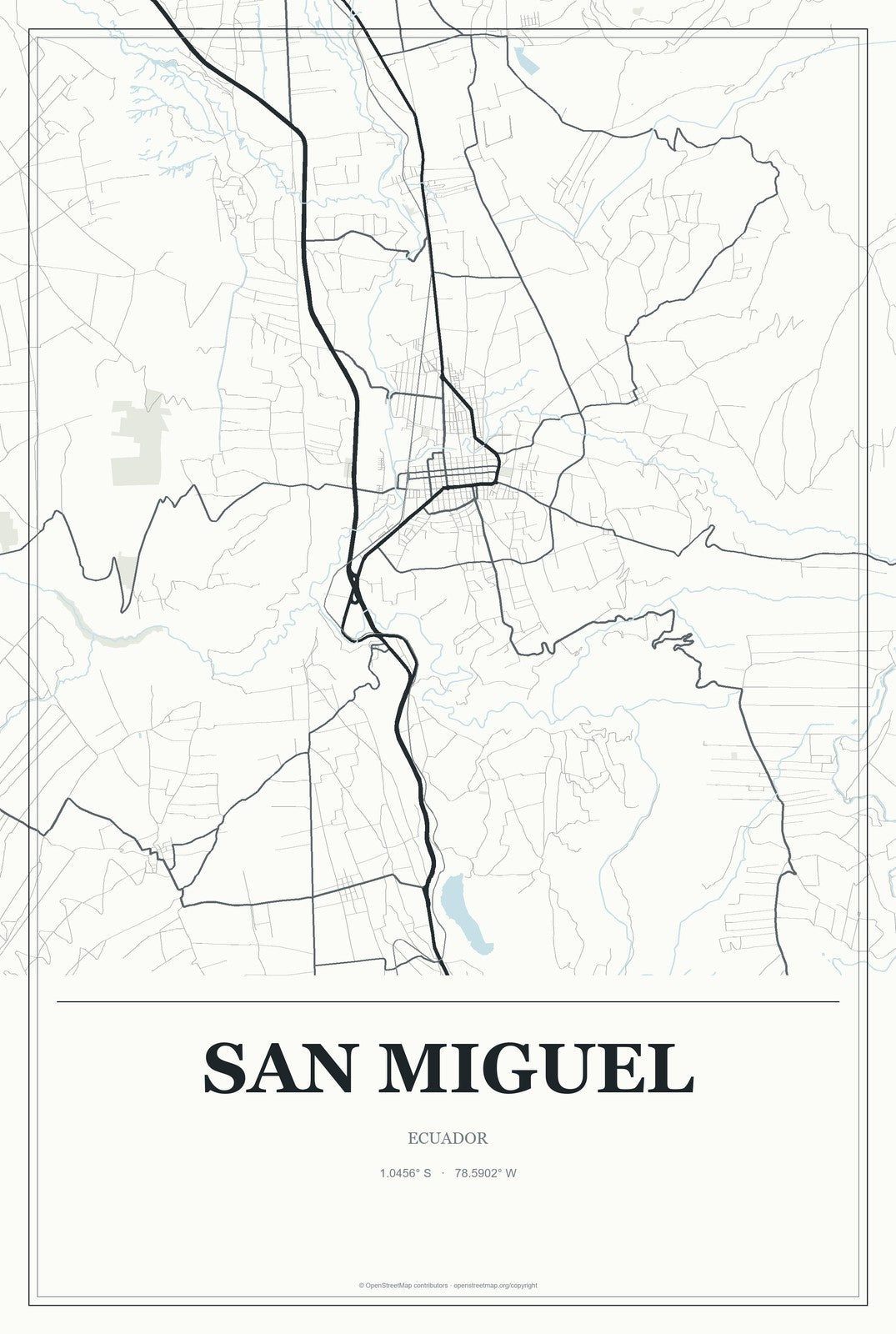San Miguel, Ecuador City Map Aluminum Sign in Gallery Air style