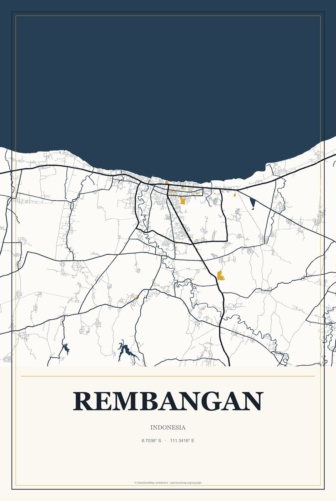 Rembangan, Indonesia City Map Aluminum Sign in Citrine Modern style
