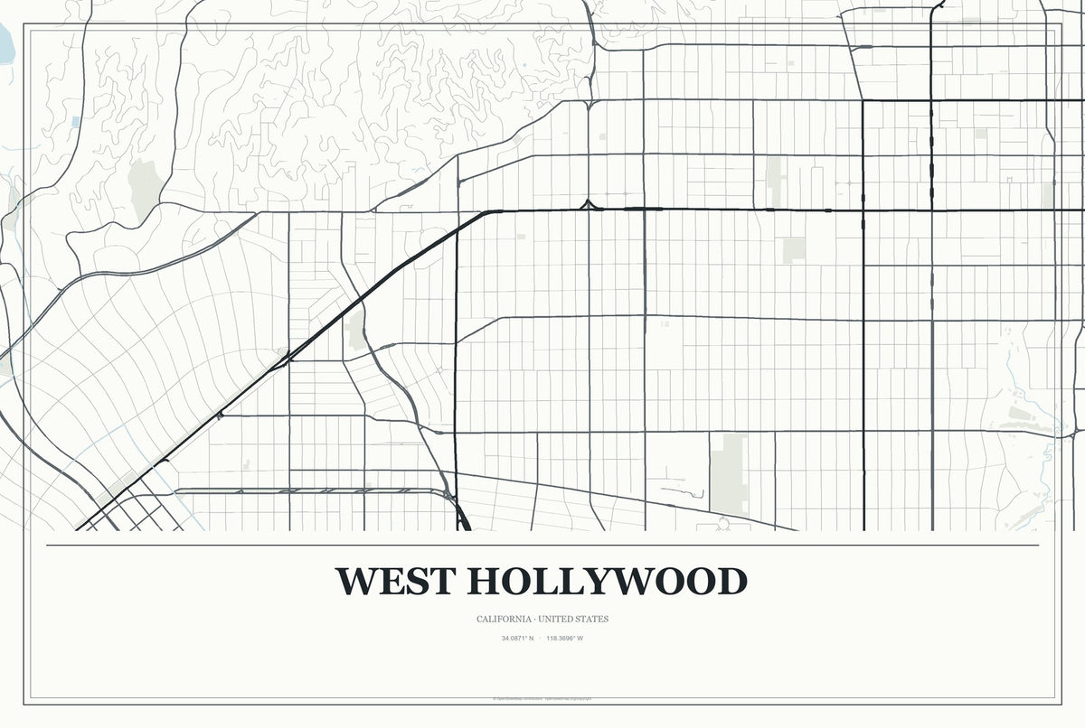 West Hollywood, California City Map Aluminum Sign in Gallery Air style