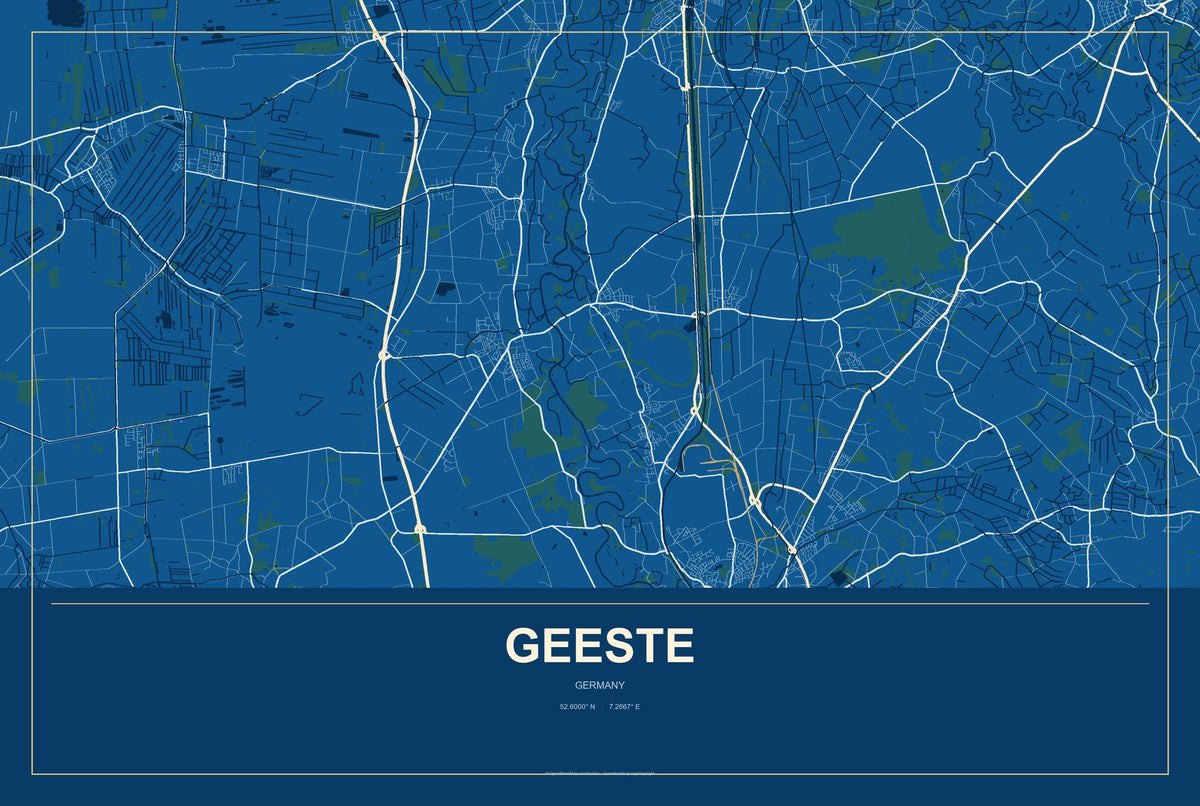 Geeste, Germany City Map Aluminum Sign in Harbor Cobalt style