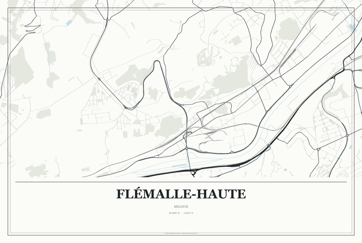 Flémalle-Haute, Belgium City Map Aluminum Sign in Gallery Air style