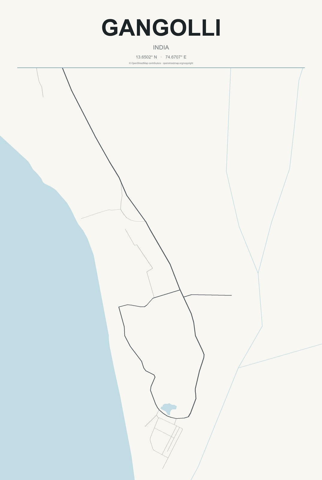 Gangolli, India City Map Aluminum Sign in Headline Atlas style