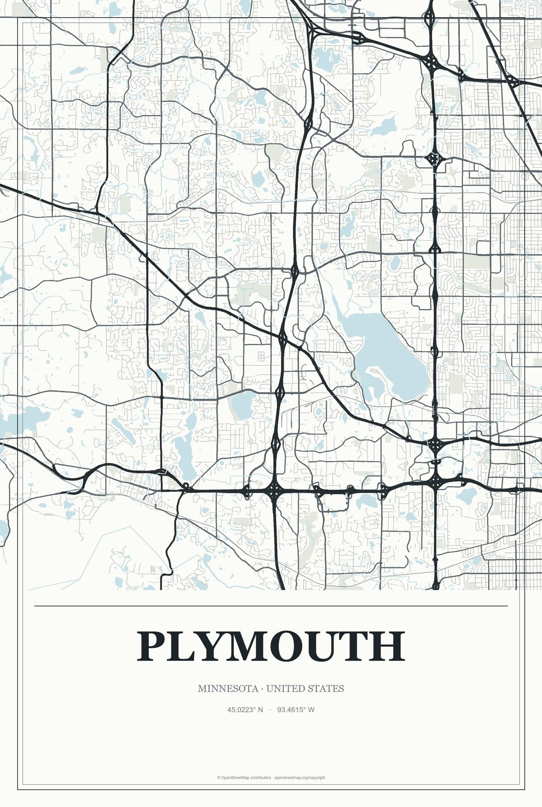 Plymouth, Minnesota City Map Aluminum Sign in Gallery Air style