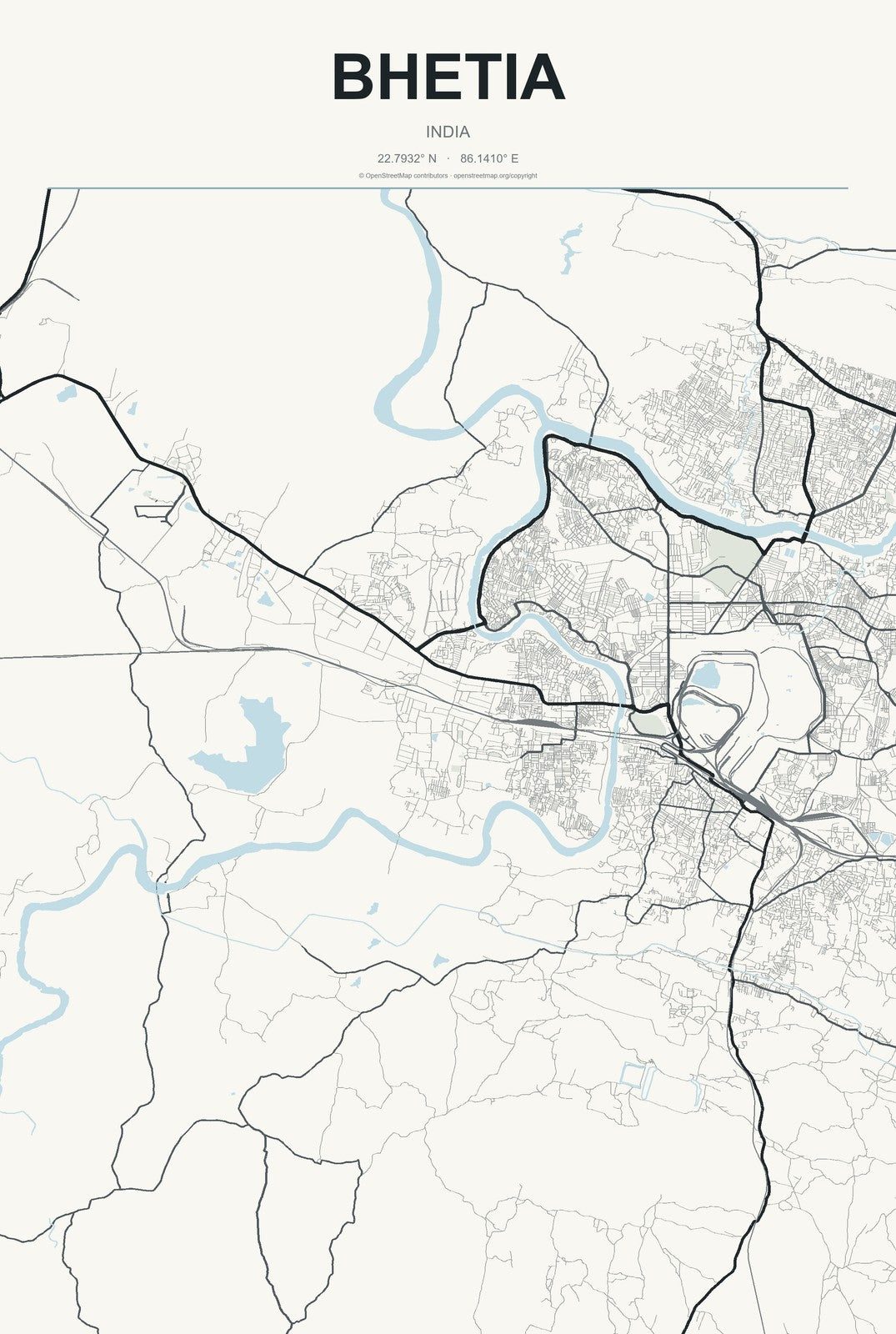 Bhetia, India City Map Aluminum Sign in Headline Atlas style
