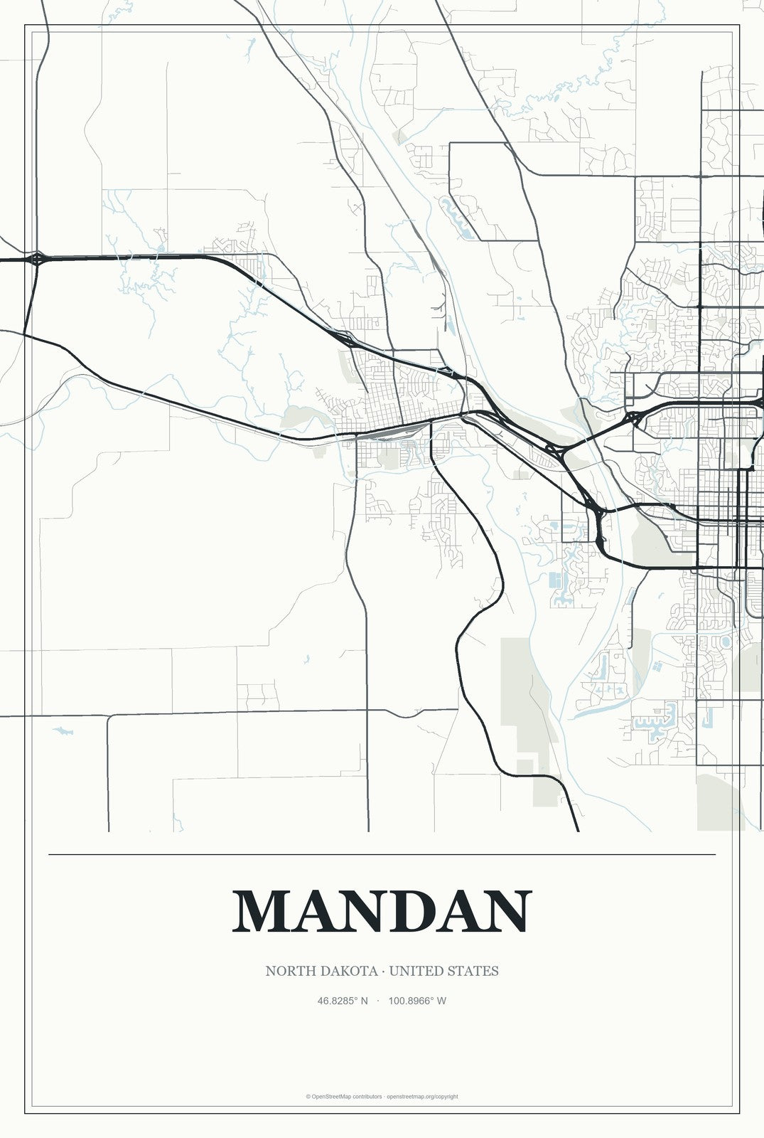 Mandan, North Dakota City Map Aluminum Sign in Gallery Air style