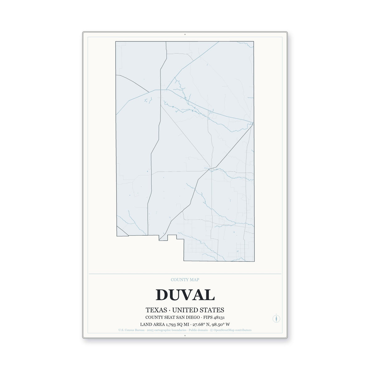 Duval County, Texas Map Aluminum Sign in Gallery Air style