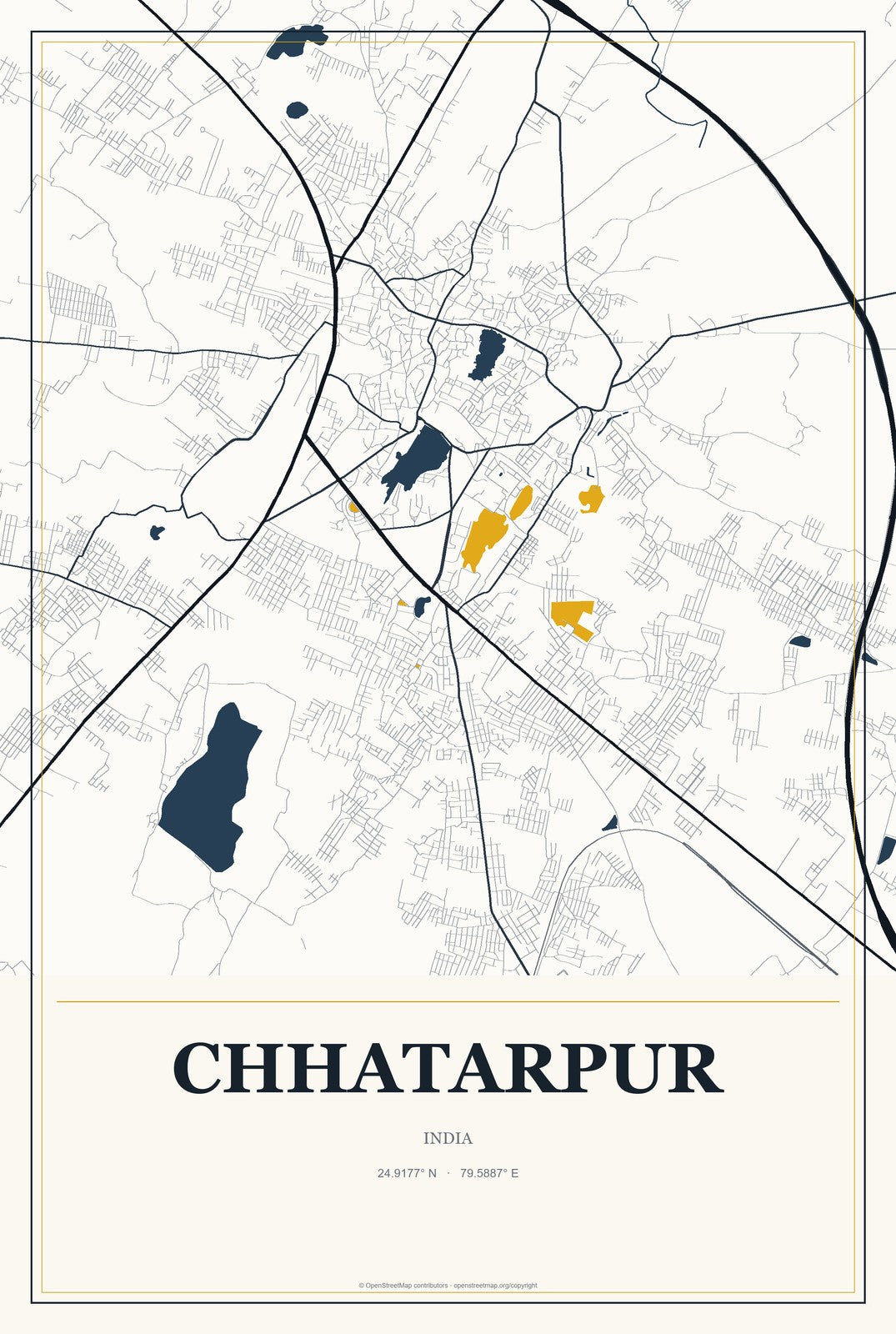 Chhatarpur, Delhi, India City Map Aluminum Sign in Citrine Modern style
