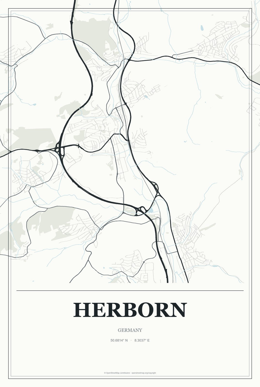 Herborn, Germany City Map Aluminum Sign in Gallery Air style