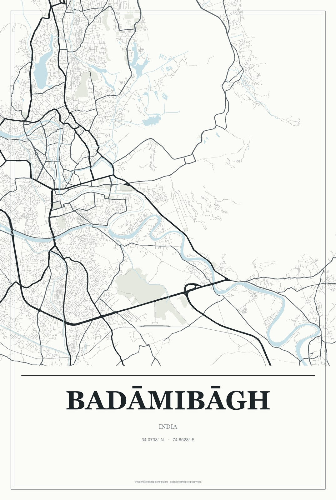 Badāmibāgh, India City Map Aluminum Sign in Gallery Air style