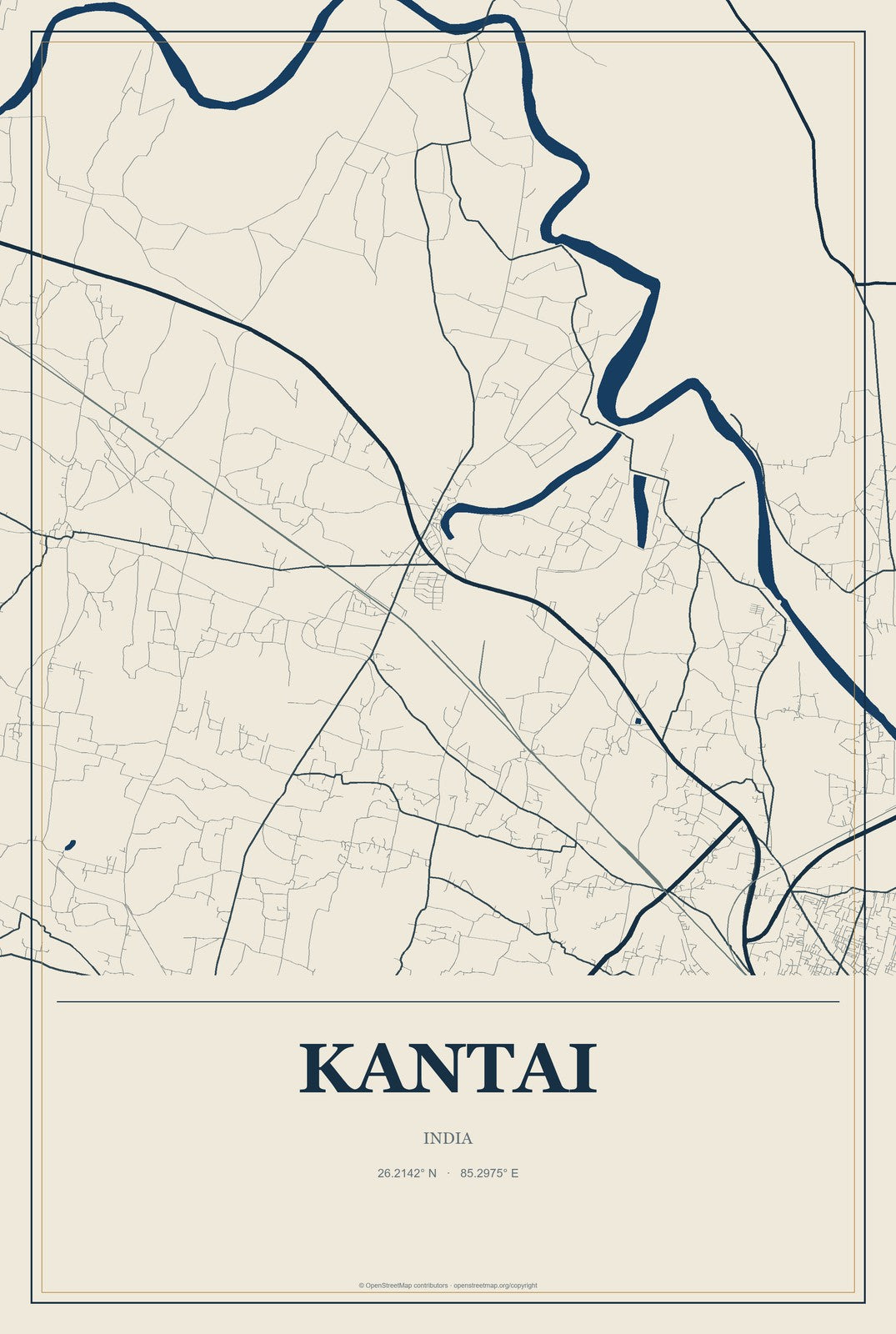 Kantai, India City Map Aluminum Sign in Coastal Cutout style