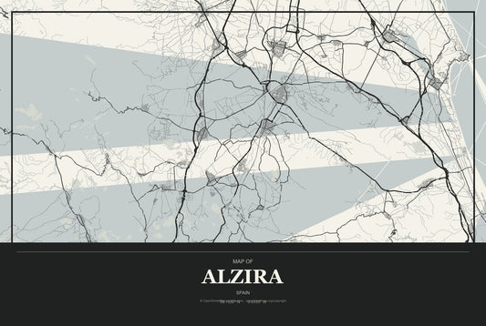 Alzira, Spain City Map Aluminum Sign in Museum Plaque style