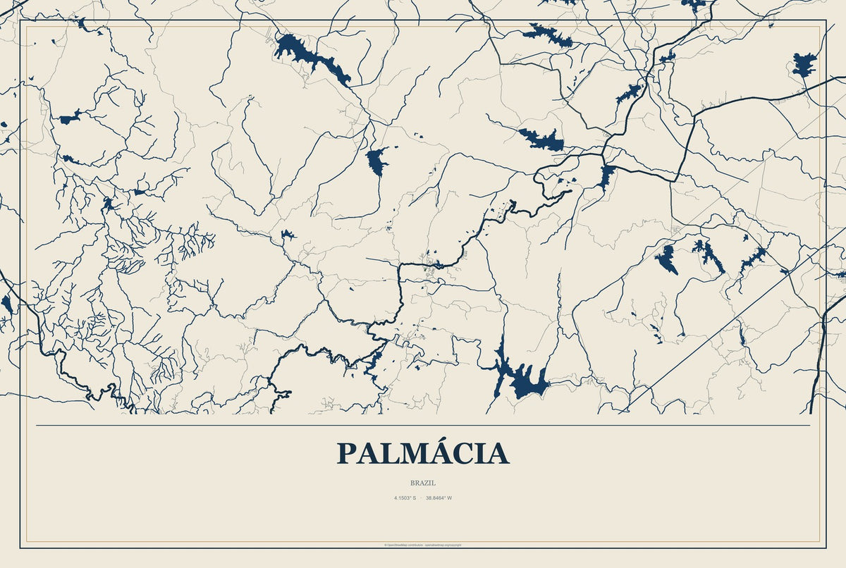 Palmácia, Brazil City Map Aluminum Sign in Coastal Cutout style