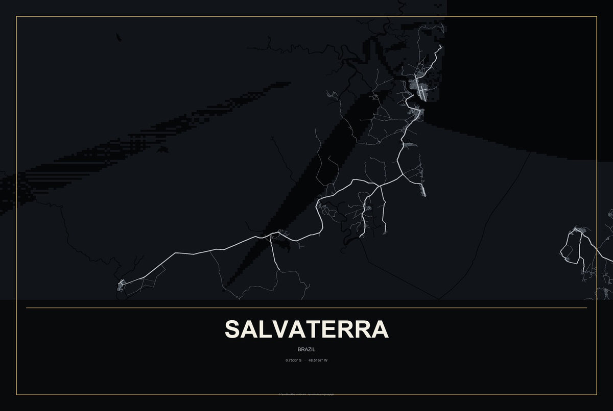 Salvaterra, Brazil City Map Aluminum Sign in Metropolitan Noir style