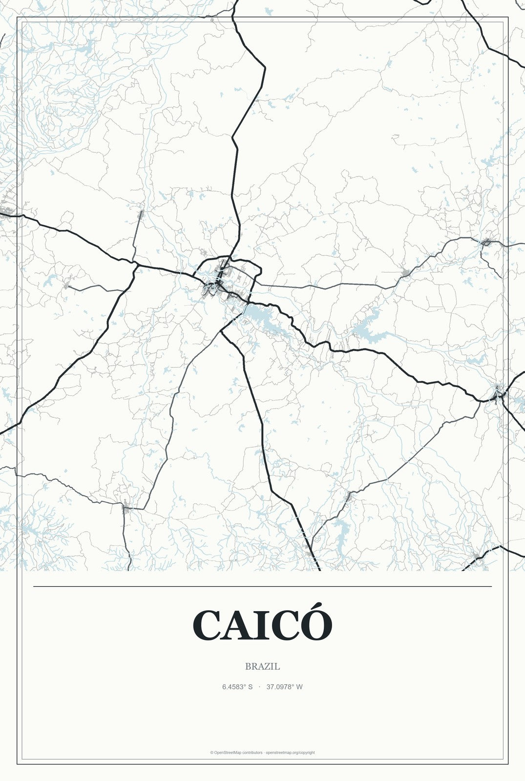 Caicó, Brazil City Map Aluminum Sign in Gallery Air style