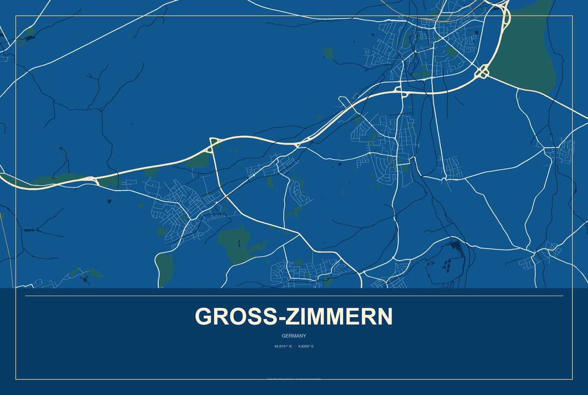 Groß-Zimmern, Germany City Map Aluminum Sign in Harbor Cobalt style
