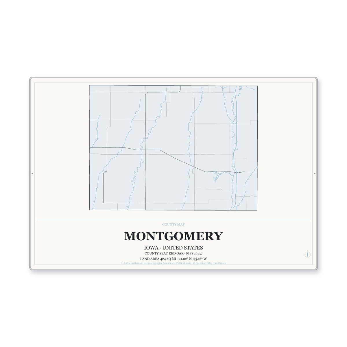 Montgomery County, Iowa Map Aluminum Sign in Gallery Air style