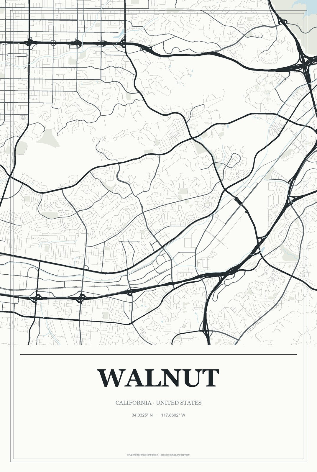 Walnut, California City Map Aluminum Sign in Gallery Air style
