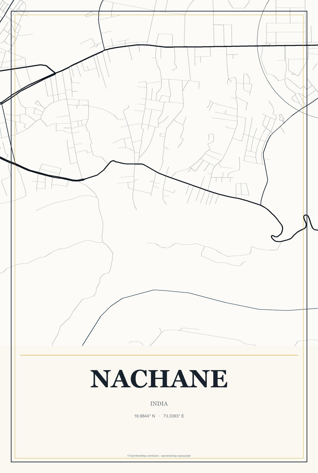 Nachane, India City Map Aluminum Sign in Citrine Modern style