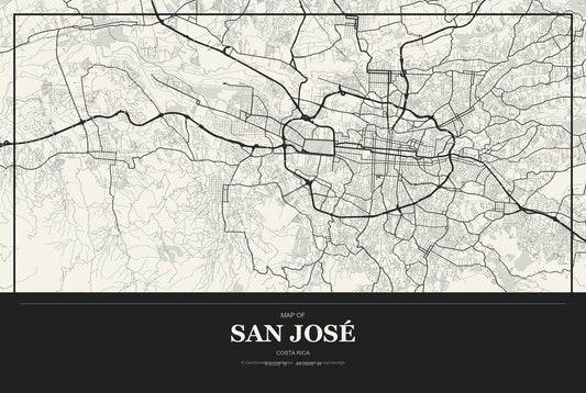 San José, Alajuela Province, Costa Rica City Map Aluminum Sign in Museum Plaque style