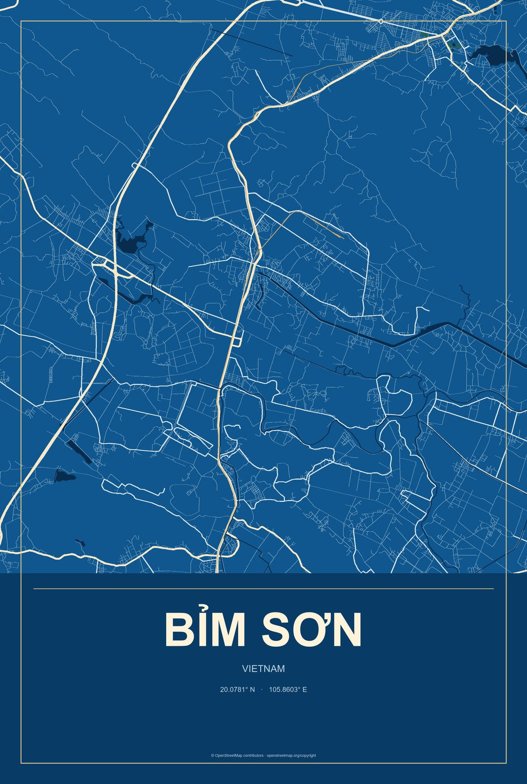Bỉm Sơn, Vietnam City Map Aluminum Sign in Harbor Cobalt style