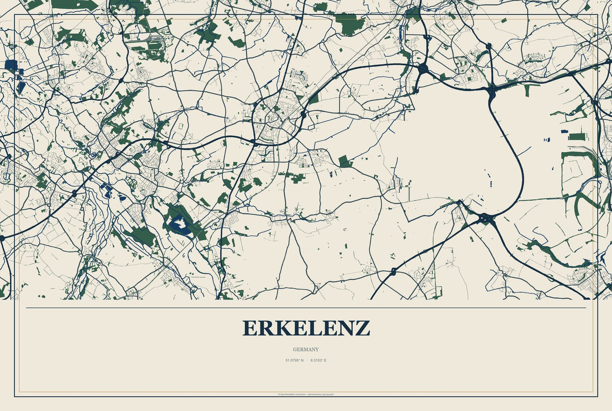 Erkelenz, Germany City Map Aluminum Sign in Coastal Cutout style