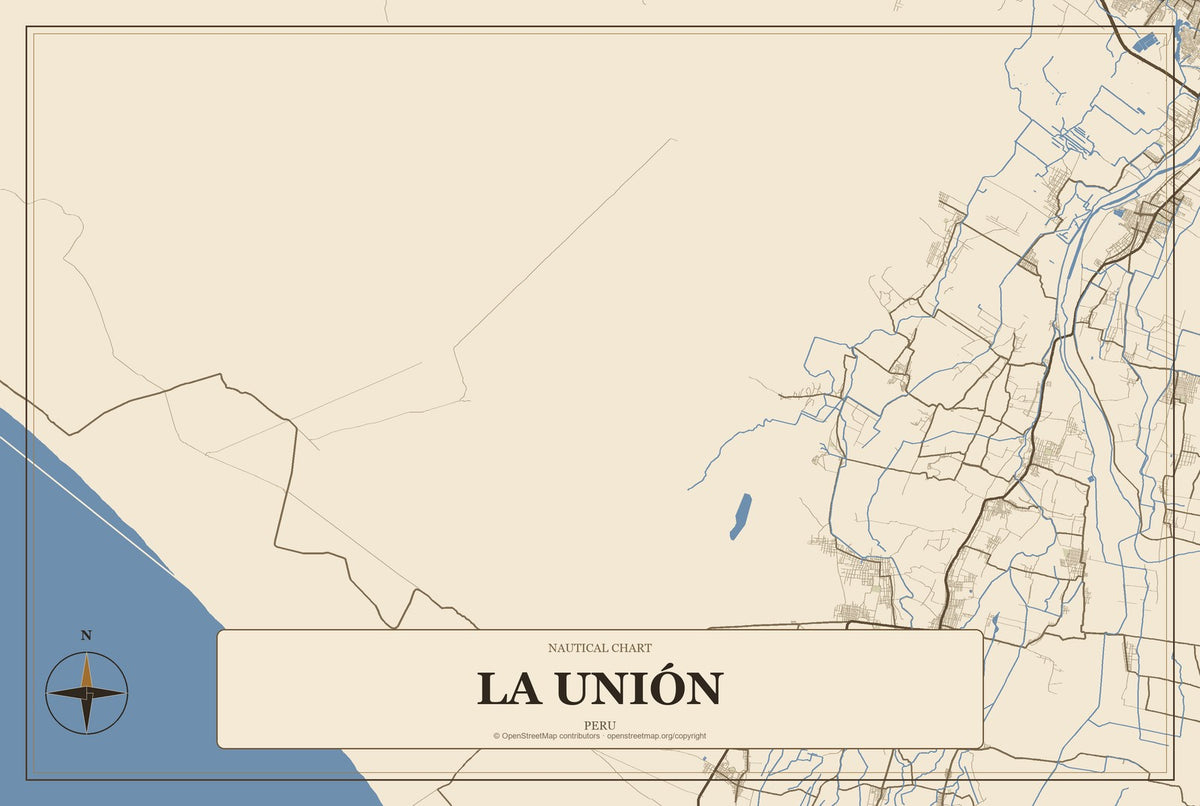 La Unión, Peru City Map Aluminum Sign in Heritage Nautical style