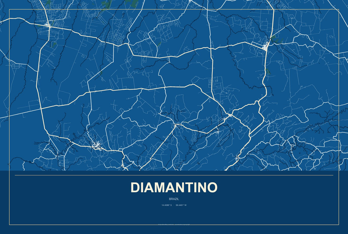 Diamantino, Brazil City Map Aluminum Sign in Harbor Cobalt style