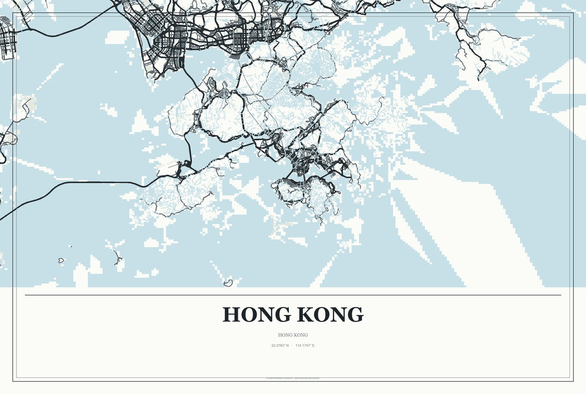 Hong Kong, Hong Kong City Map Aluminum Sign in Gallery Air style