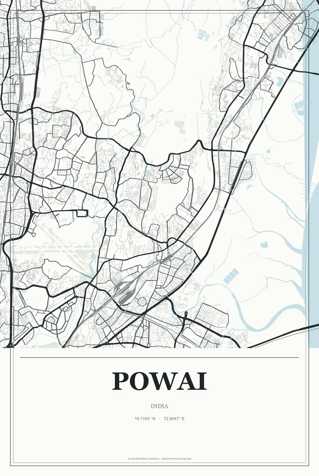 Powai, India City Map Aluminum Sign in Gallery Air style