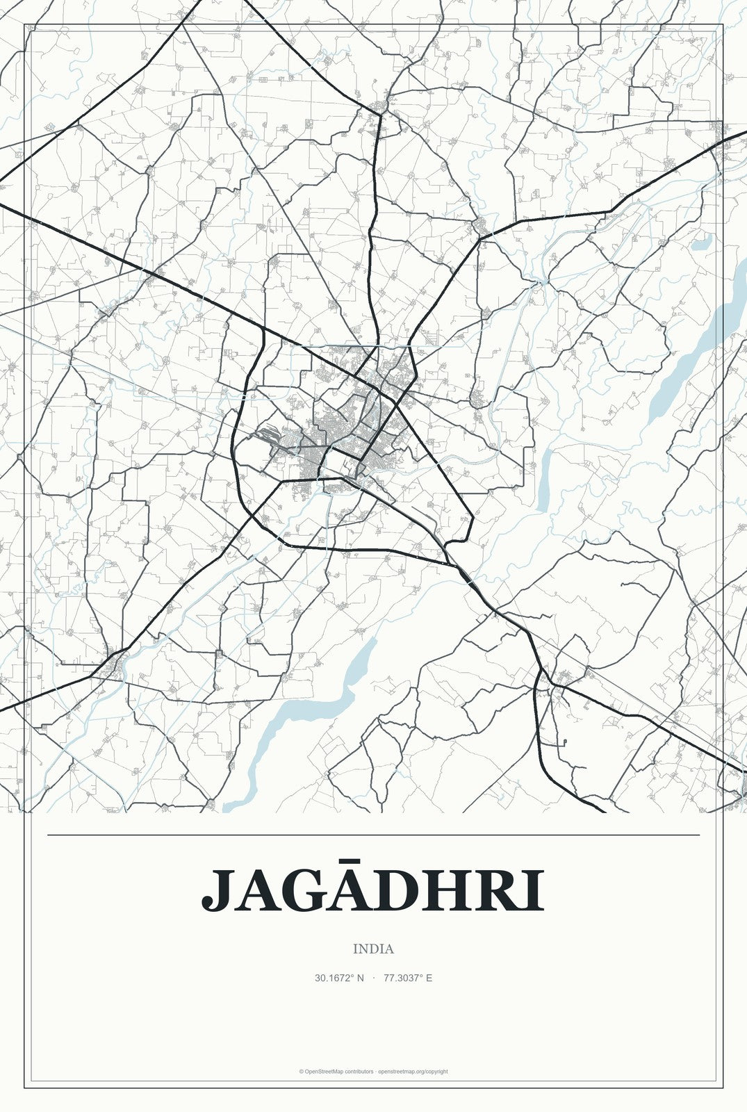 Jagādhri, India City Map Aluminum Sign in Gallery Air style