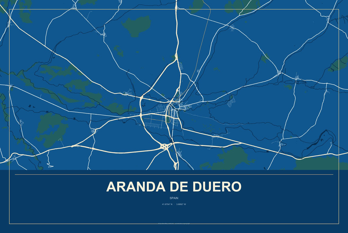 Aranda de Duero, Spain City Map Aluminum Sign in Harbor Cobalt style