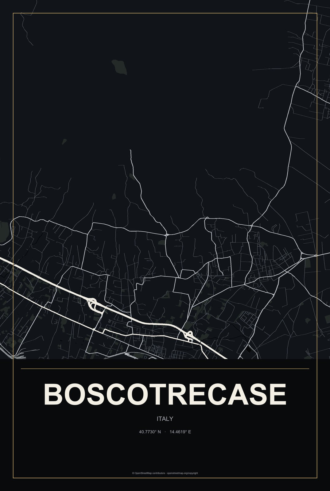 Boscotrecase, Italy City Map Aluminum Sign in Metropolitan Noir style
