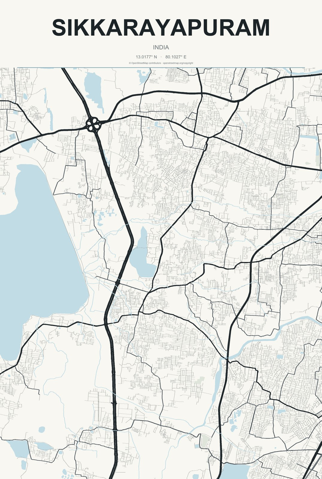 Sikkarayapuram, India City Map Aluminum Sign in Headline Atlas style
