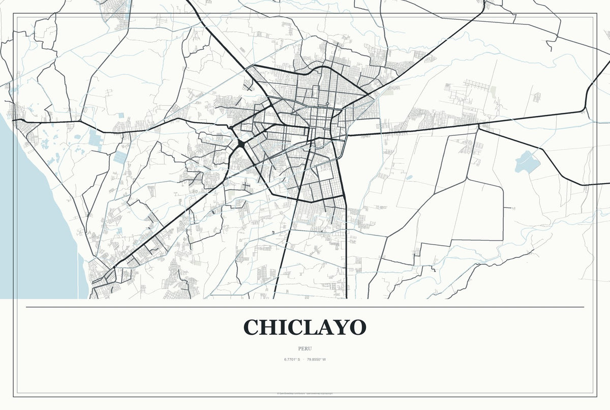 Chiclayo, Peru City Map Aluminum Sign in Gallery Air style
