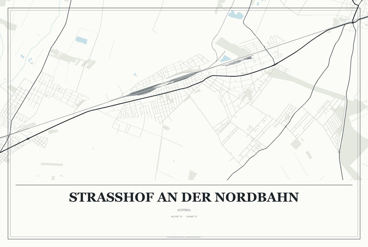 Strasshof an der Nordbahn, Austria City Map Aluminum Sign in Gallery Air style