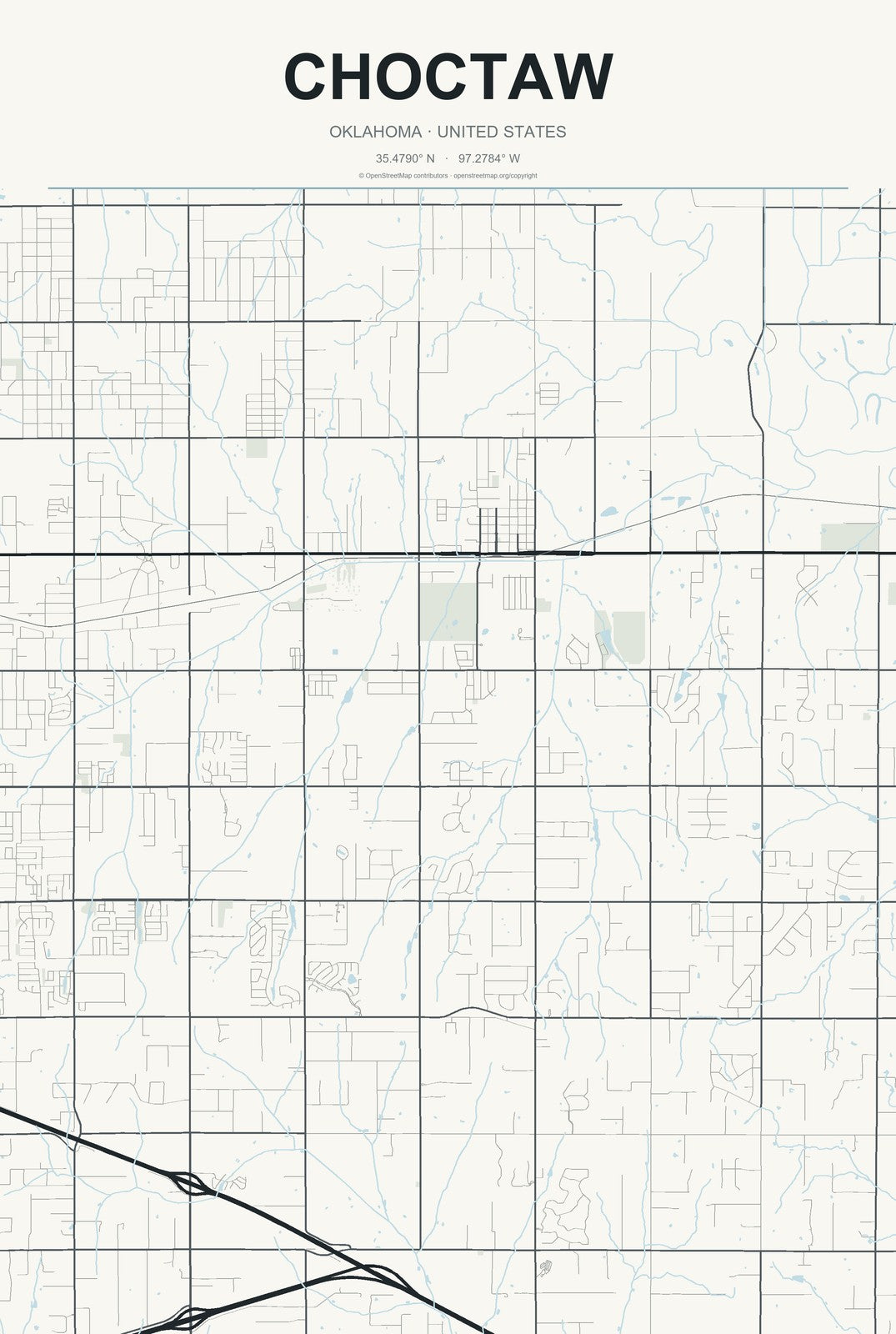Choctaw, Oklahoma City Map Aluminum Sign in Headline Atlas style