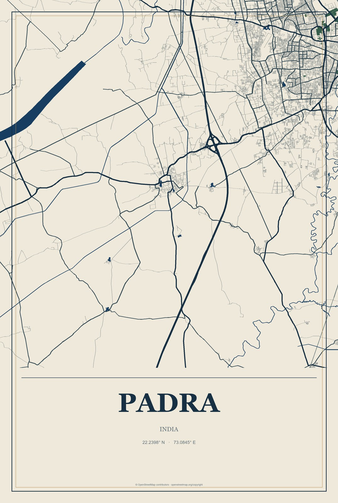 Padra, India City Map Aluminum Sign in Coastal Cutout style