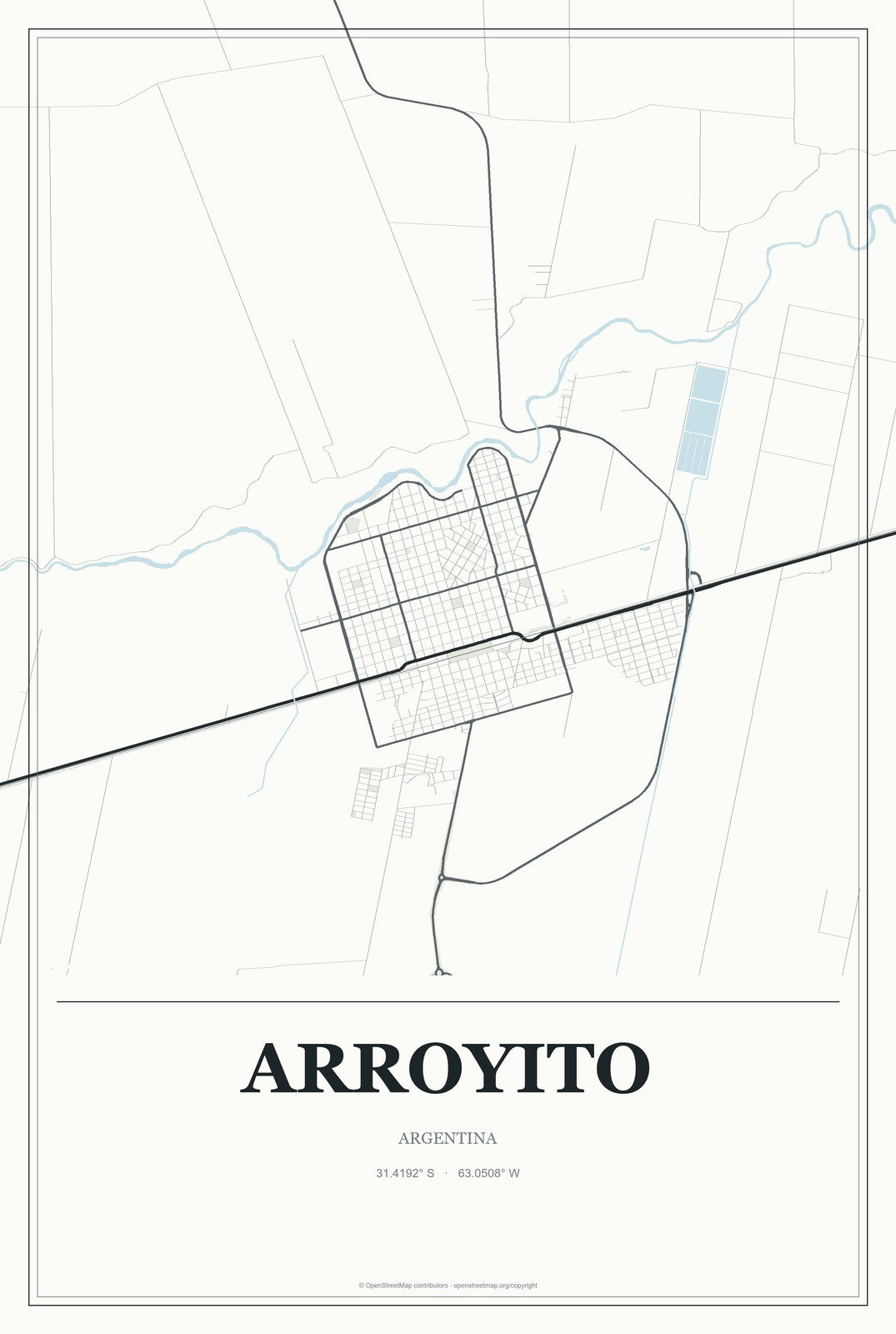 Arroyito, Argentina City Map Aluminum Sign in Gallery Air style
