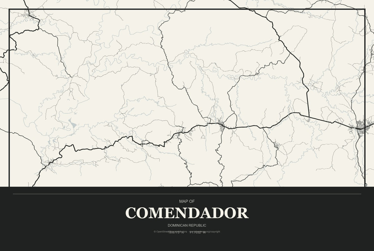 Comendador, Dominican Republic City Map Aluminum Sign in Museum Plaque style