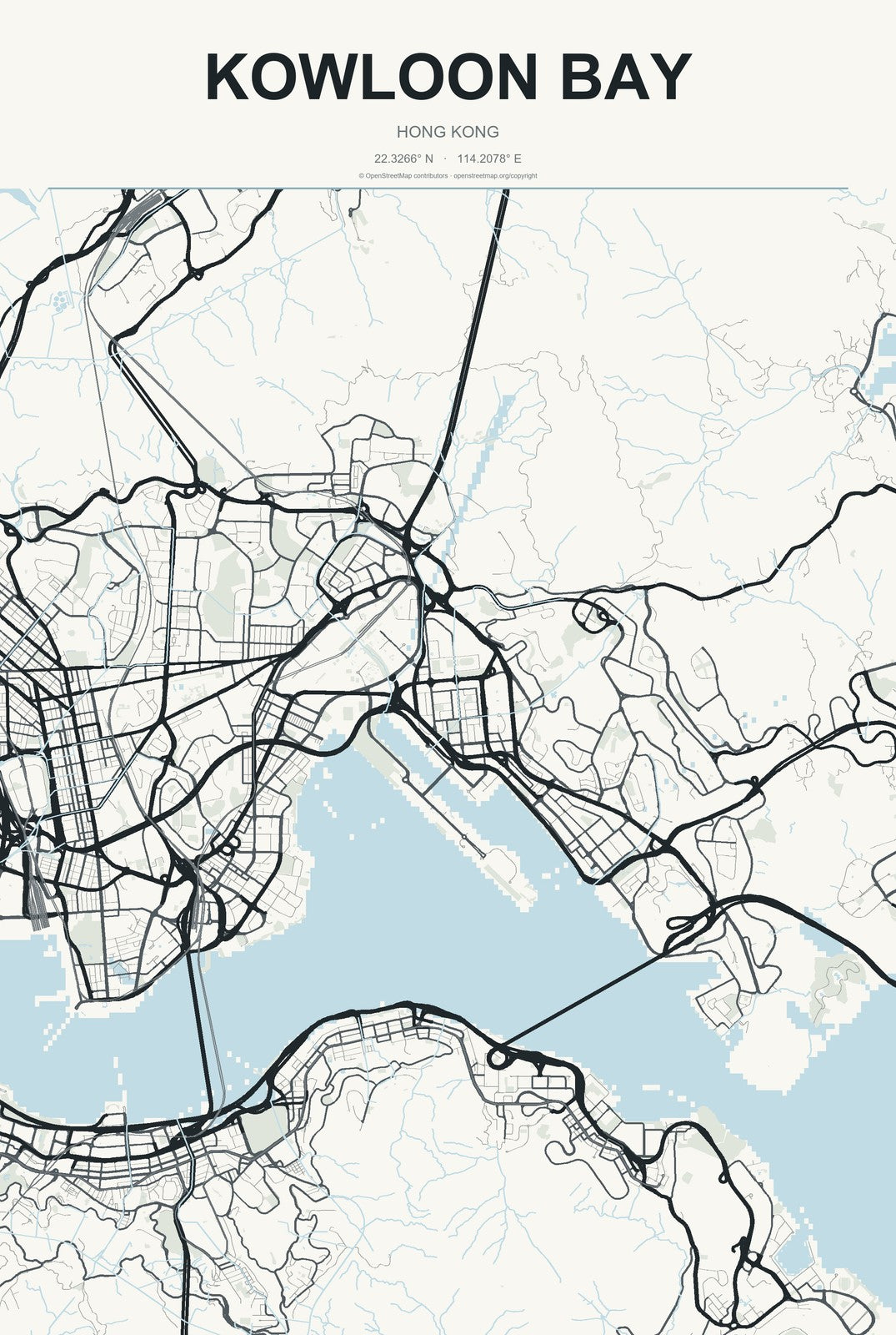 Kowloon Bay, Hong Kong City Map Aluminum Sign in Headline Atlas style