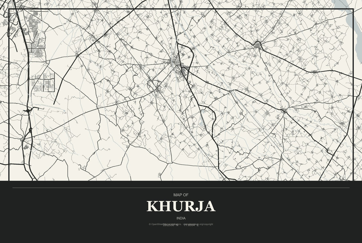 Khurja, India City Map Aluminum Sign in Museum Plaque style