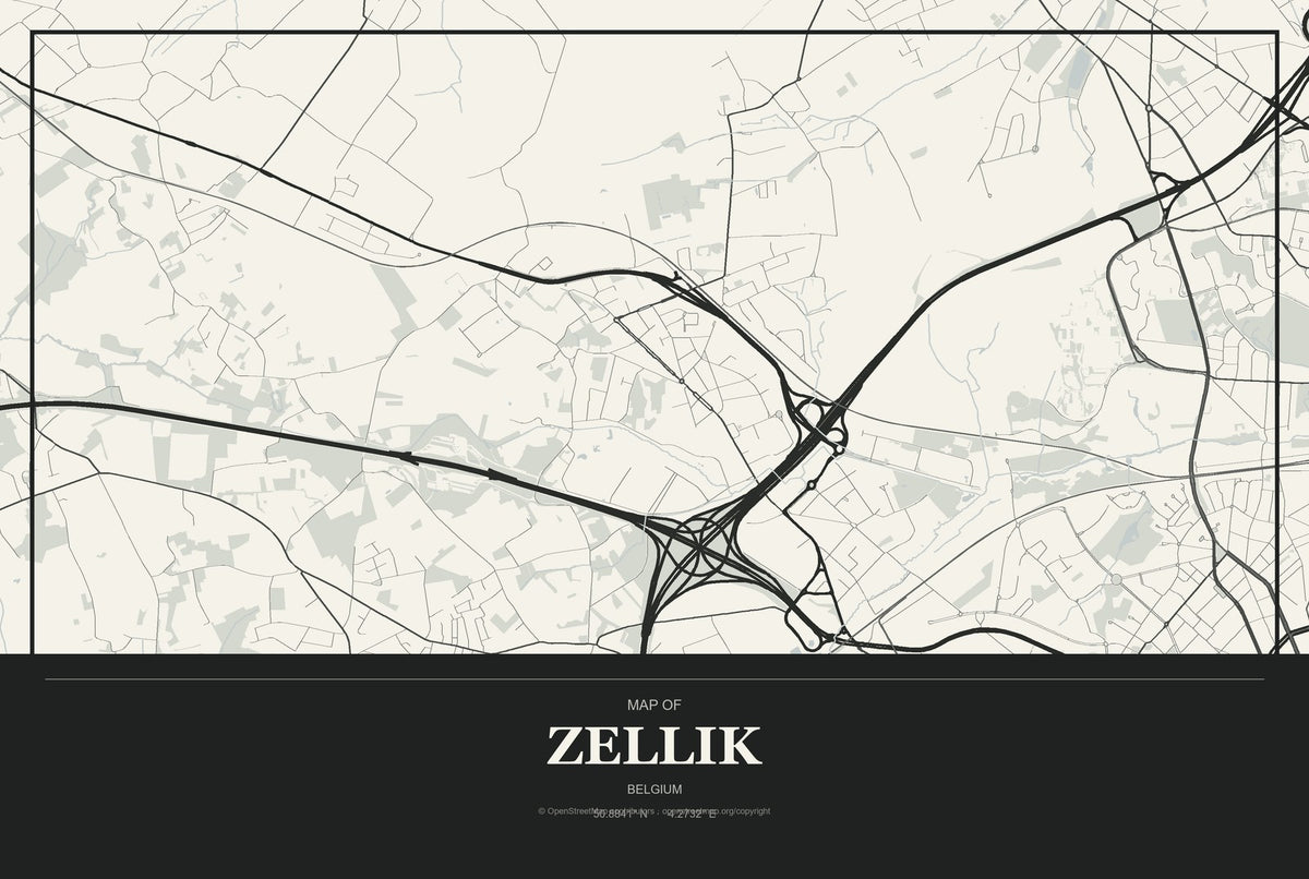 Zellik, Belgium City Map Aluminum Sign in Museum Plaque style