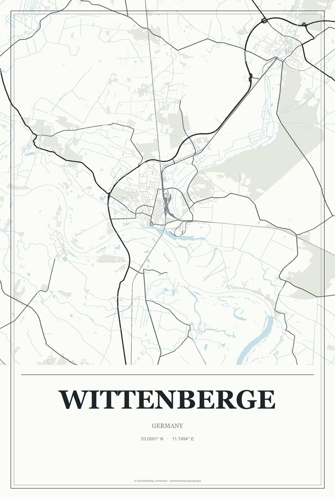 Wittenberge, Germany City Map Aluminum Sign in Gallery Air style