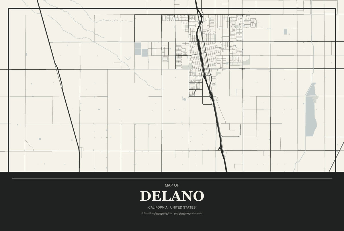 Delano, California City Map Aluminum Sign in Museum Plaque style