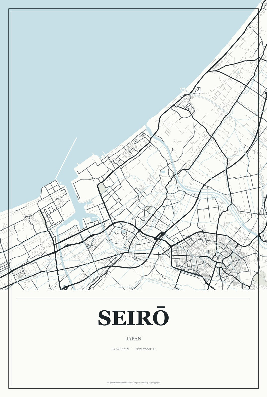Seirō, Japan City Map Aluminum Sign in Gallery Air style