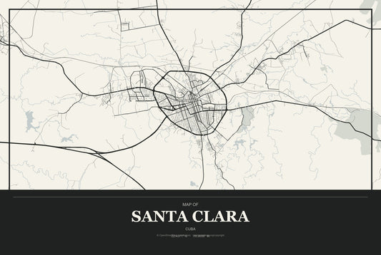 Santa Clara, Cuba City Map Aluminum Sign in Museum Plaque style